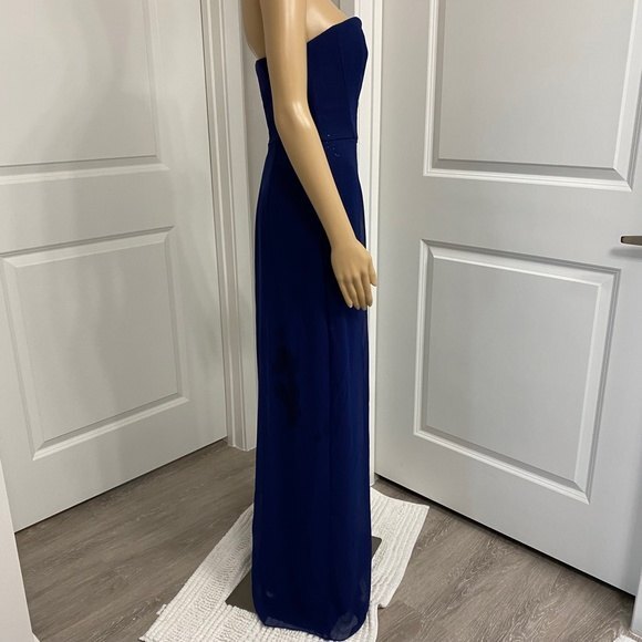 HALSTON Georgette Overlay Sequin Strapless Jumpsuit. Navy. Size 4. Resortwear. - Picture 6 of 16